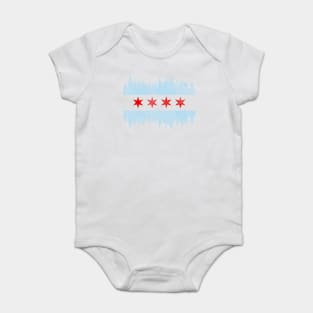 Distressed Chicago Skyline Flag Baby Bodysuit